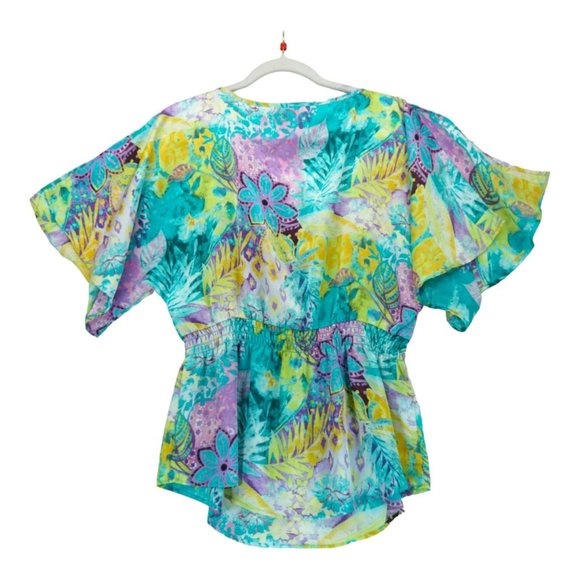 NEW OPTIONS MULTI-COLOR FLORAL DESIGN‎ SHORT SLEEVE TOP SIZE MEDIUM - Picture 2 of 8